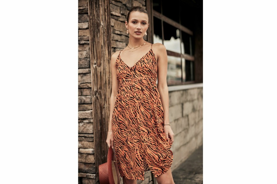 Dresses & Skirts | Freeman T Porter Reny Tigerly Long Printed Dress Woman, Apricot