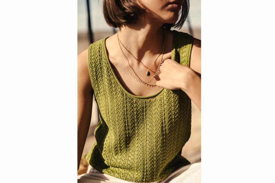 Knitwear | Freeman T Porter Dulcia Pointelle Straight Tank Top Woman, Moss