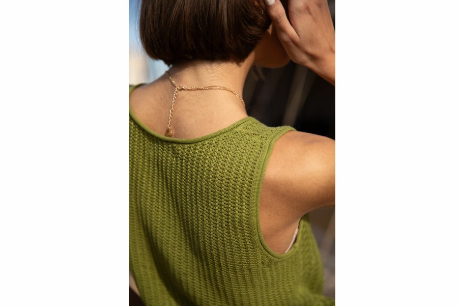 Knitwear | Freeman T Porter Dulcia Pointelle Straight Tank Top Woman, Moss