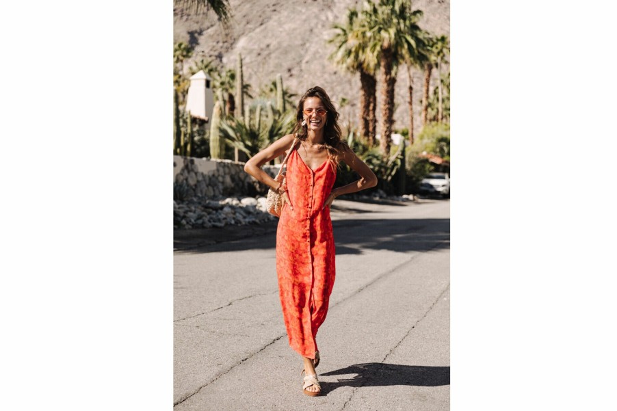 Dresses & Skirts | Freeman T Porter Rita Blurred Flowers Long Wrap Dress Woman, Tangerine Tango