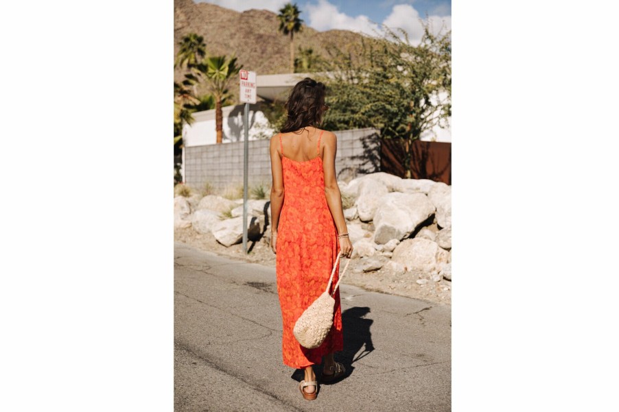 Dresses & Skirts | Freeman T Porter Rita Blurred Flowers Long Wrap Dress Woman, Tangerine Tango