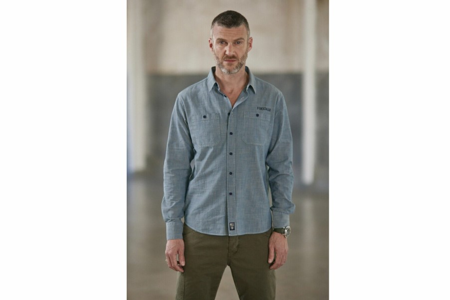 Shirts | Freeman T Porter Glenn Ml Denim Long Sleeve Shirt Man, Shoal Dirty