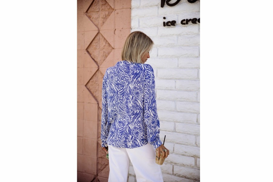 Tops & Shirts | Freeman T Porter Katy Zebrure Printed Shirt Woman, Dazzling Blue