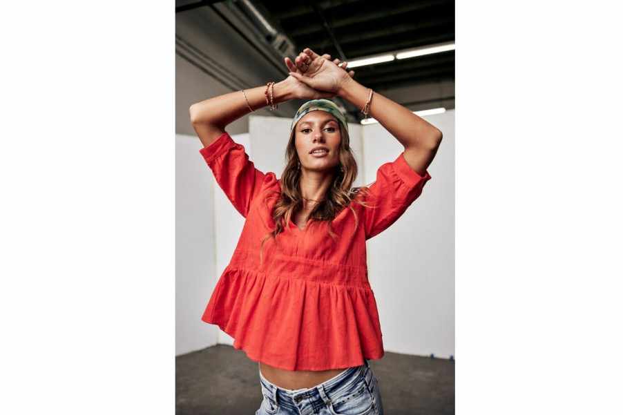 Tops & Shirts | Freeman T Porter Telinda Plain Color Loose Blouse Woman, Fiesta Red