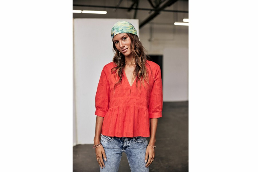 Tops & Shirts | Freeman T Porter Telinda Plain Color Loose Blouse Woman, Fiesta Red