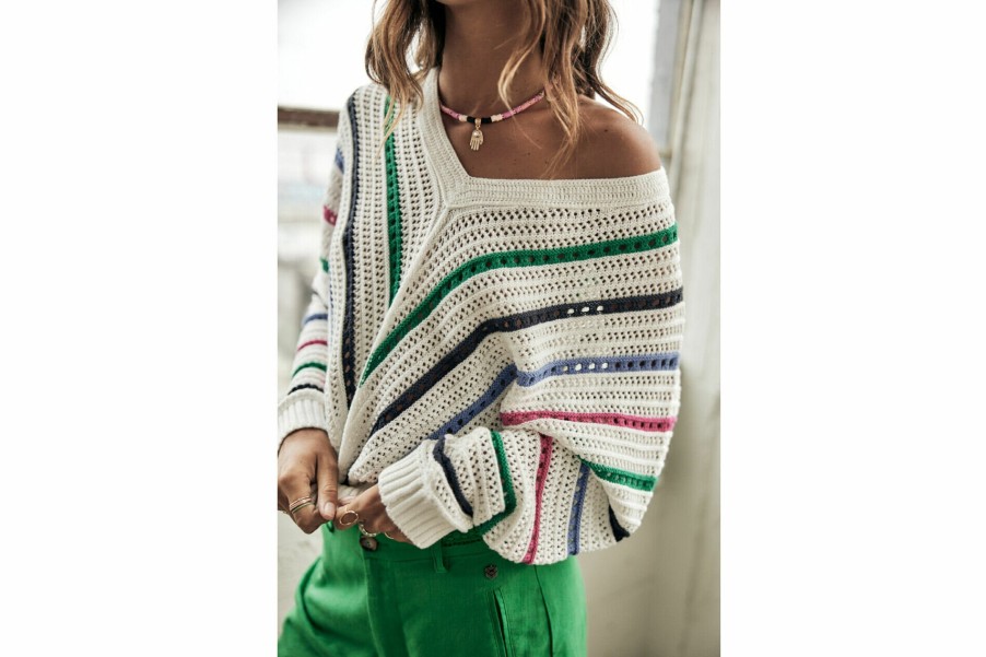 Knitwear | Freeman T Porter Persiana Striped Sweater Woman, White