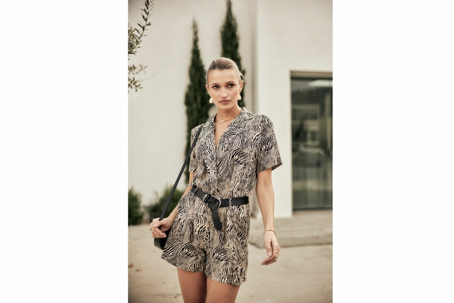 Jumpsuits & Overalls | Freeman T Porter Loana Short Cebra Short Printed Jumpsuit Woman, Irish Cream