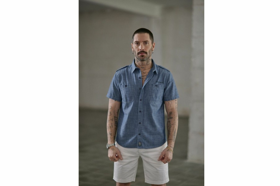 Shirts | Freeman T Porter Glenn Denim Short Sleeve Shirt Man, Shoal Ocean