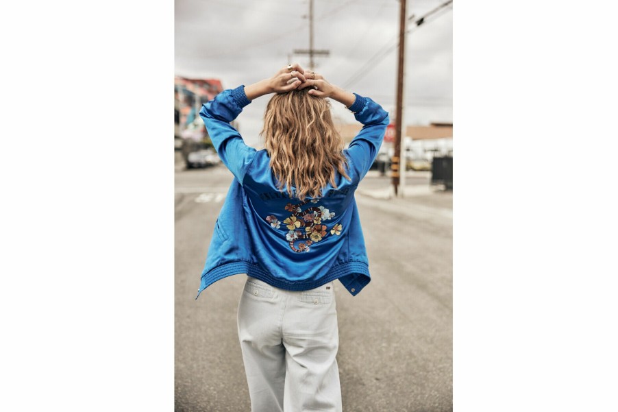 Jackets & Blazers | Freeman T Porter Troopie Snake Embroidered Satin Bomber Woman, Electric Blue