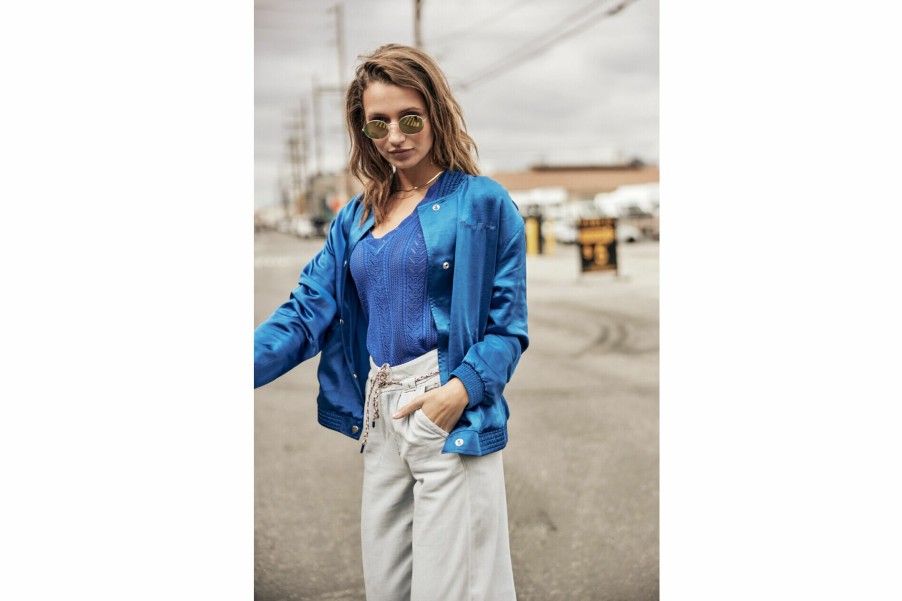 Jackets & Blazers | Freeman T Porter Troopie Snake Embroidered Satin Bomber Woman, Electric Blue