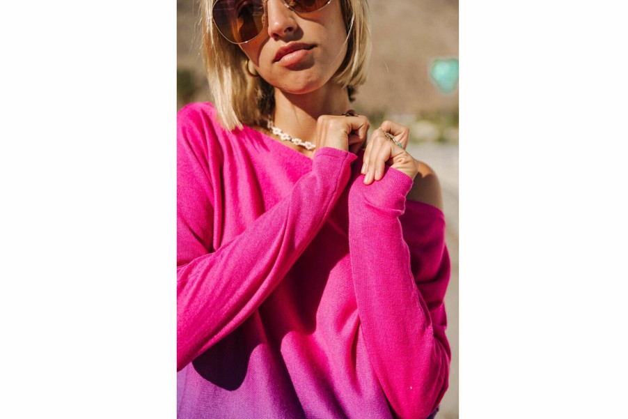 Knitwear | Freeman T Porter Persia Dip Dye Loose-Fit Sweater Woman, Indian Fushia