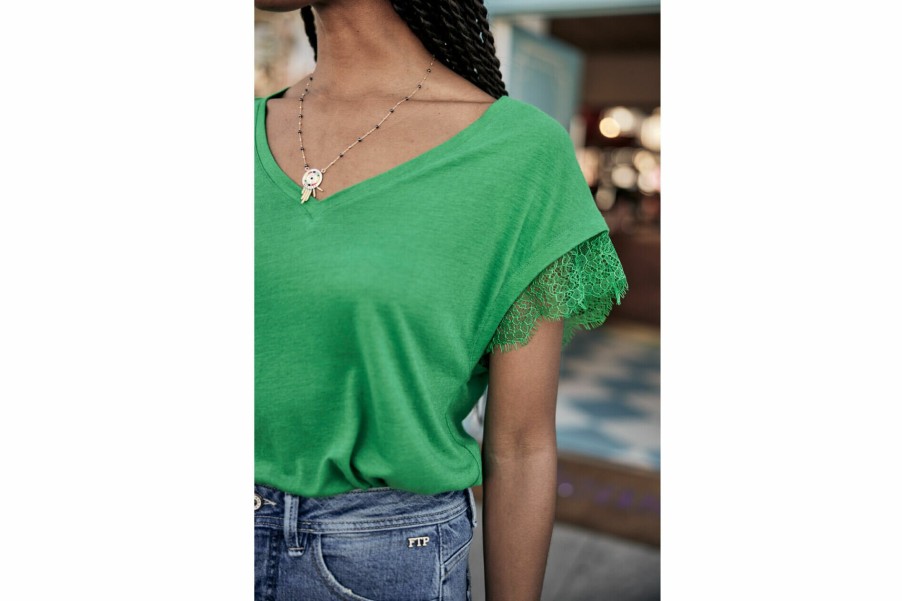 T-Shirts | Freeman T Porter Tanaiss Linen Straight T-Shirt Woman, Jolly Green