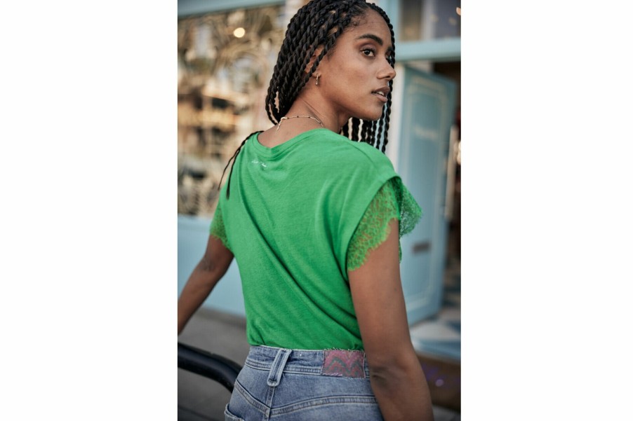 T-Shirts | Freeman T Porter Tanaiss Linen Straight T-Shirt Woman, Jolly Green