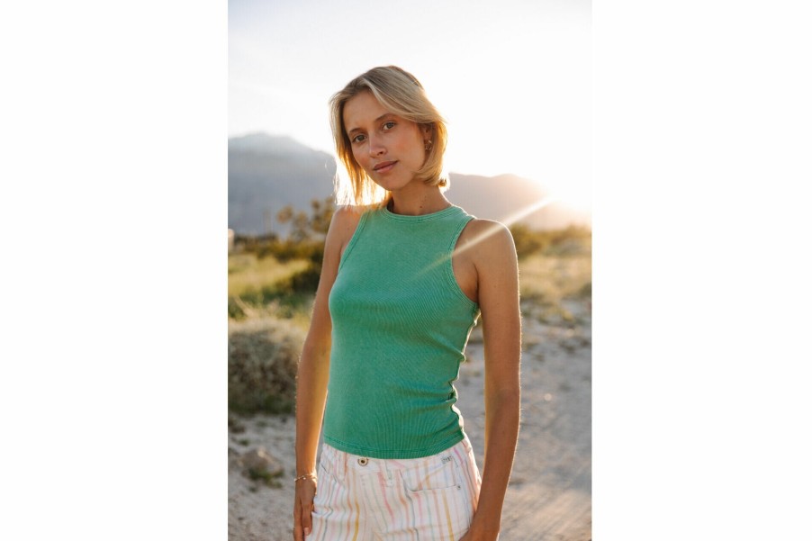 T-Shirts | Freeman T Porter Doriane Rib Slim Tank Top Woman, Jolly Green