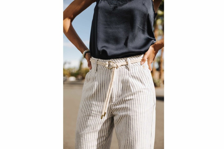 High Waist | Freeman T Porter Samara Varda Belted Striped Pants Woman, Original