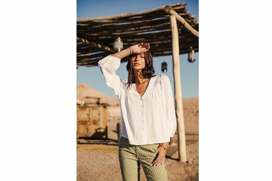 Tops & Shirts | Freeman T Porter Tya Plain Color Long Sleeve Bluse Woman, White