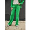 Colored Pants | Freeman T Porter Agatha Plain Linen Wide-Leg Pants Woman, Jolly Green