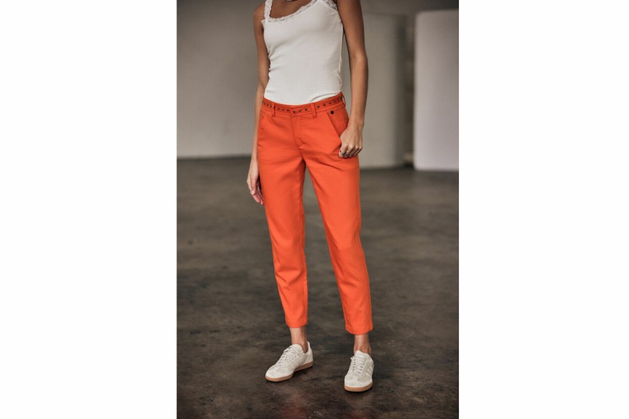 Colored Pants | Freeman T Porter Claudia Polyneo Cropped Pants Woman, Tangerine Tango