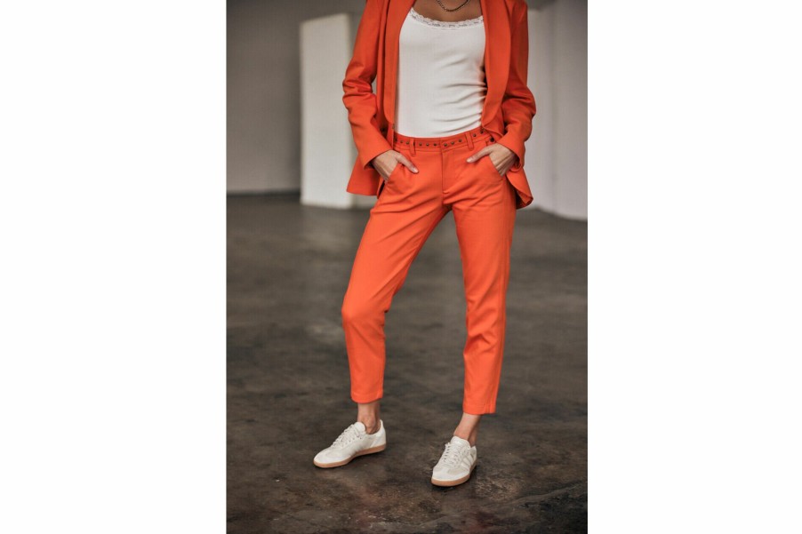 Colored Pants | Freeman T Porter Claudia Polyneo Cropped Pants Woman, Tangerine Tango