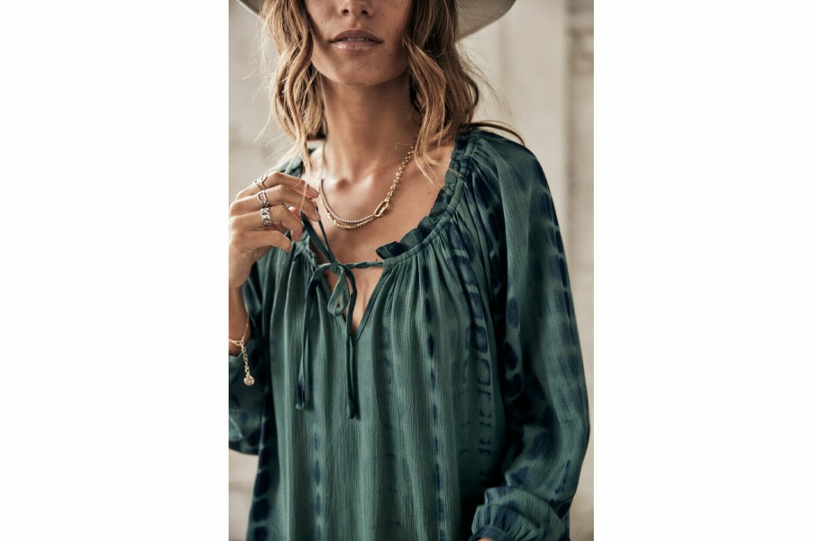 Tops & Shirts | Freeman T Porter Talma Tie & Dye Loose Blouse Long Sleeves Woman, Mallard Green