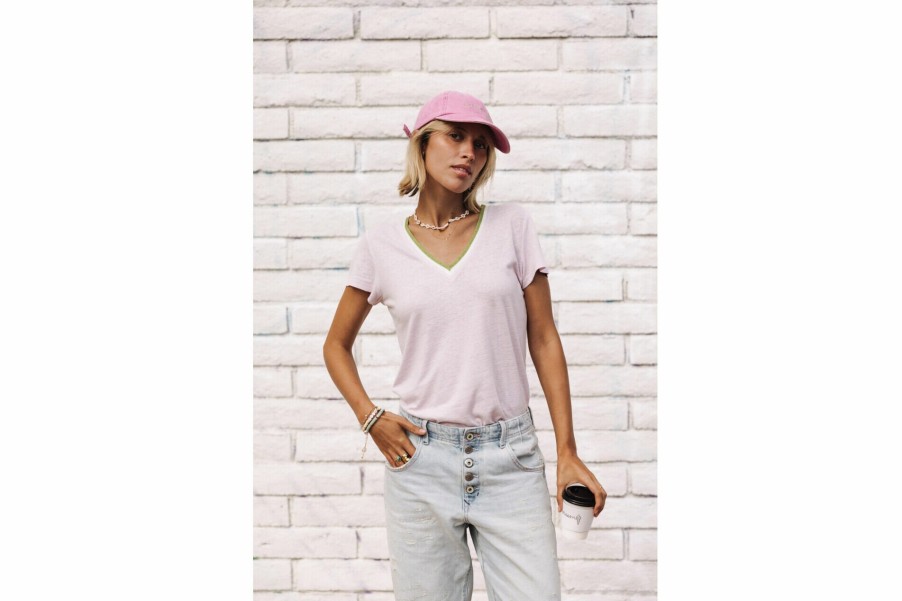 T-Shirts | Freeman T Porter Tonia Linen V-Neck T-Shirt Woman, Lilac