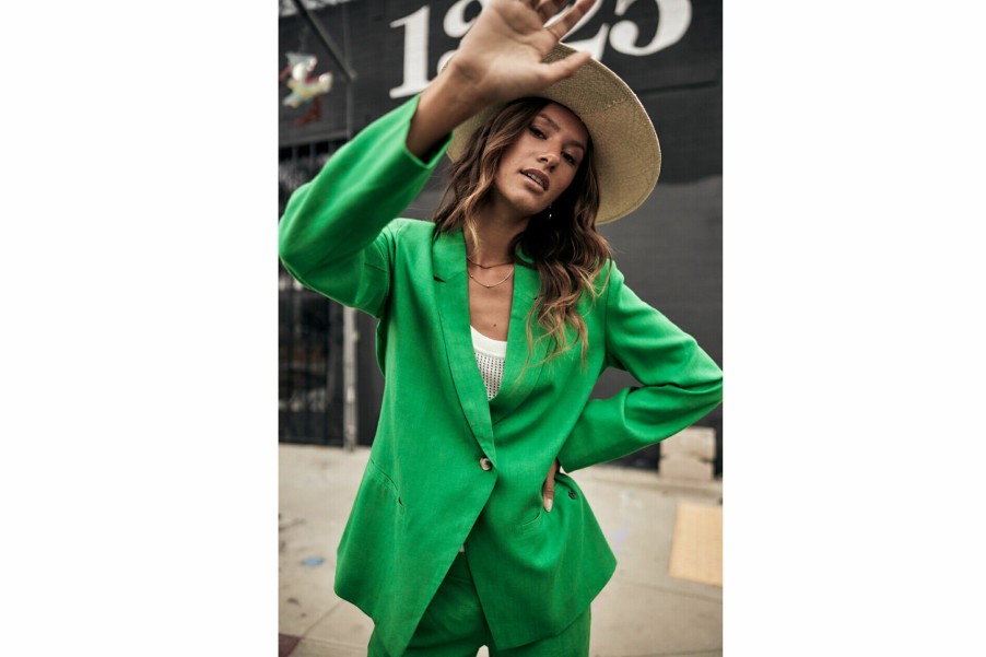 Jackets & Blazers | Freeman T Porter Bernie Plain Linen Oversize Blazer Woman, Jolly Green