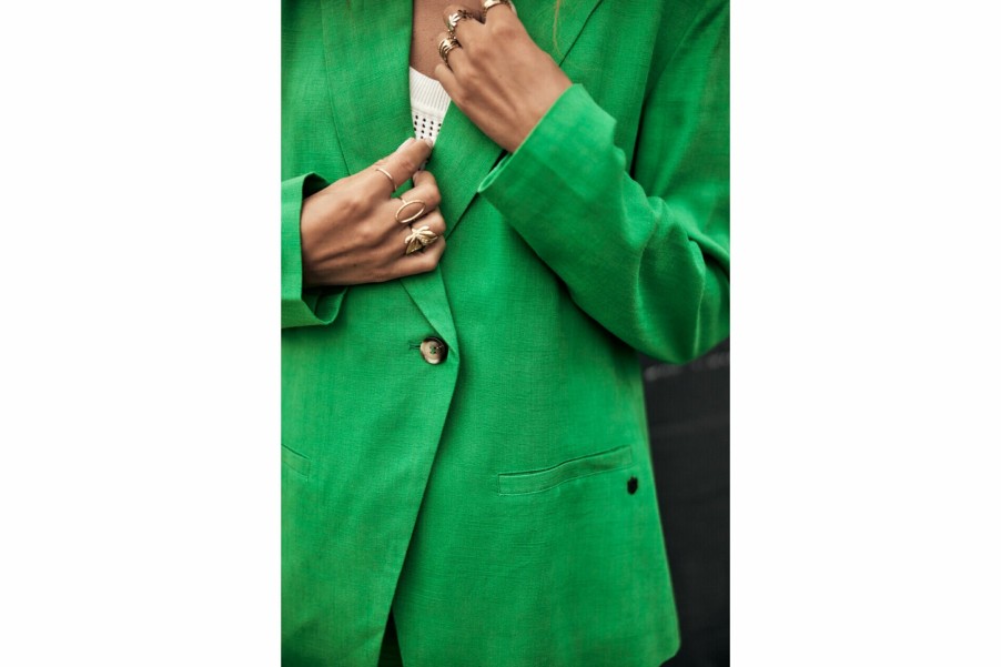 Jackets & Blazers | Freeman T Porter Bernie Plain Linen Oversize Blazer Woman, Jolly Green