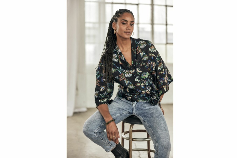 Tops & Shirts | Freeman T Porter Triane Florescent Printed Kimono Top Woman, Black