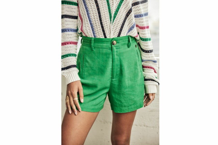 Shorts | Freeman T Porter Flavie Plain Linen Straight Shorts Woman, Jolly Green