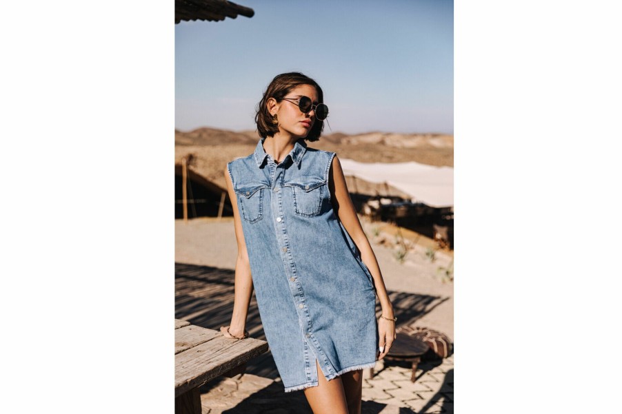 Dresses & Skirts | Freeman T Porter Karina Denim Short Denim Dress Woman, Manzana Light