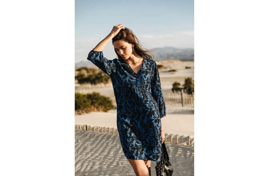 Dresses & Skirts | Freeman T Porter Reeka Acacia Long Sleeves Short Dress Woman, Electric Blue