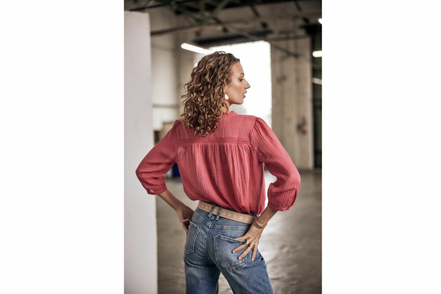 Tops & Shirts | Freeman T Porter Brune Plain Color Flared Blouse Woman, Holly Berry