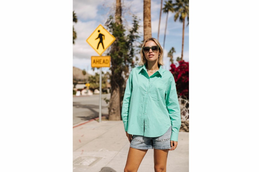 Tops & Shirts | Freeman T Porter Chella Plain Color Cotton Shirt Pocket Woman, Billiard