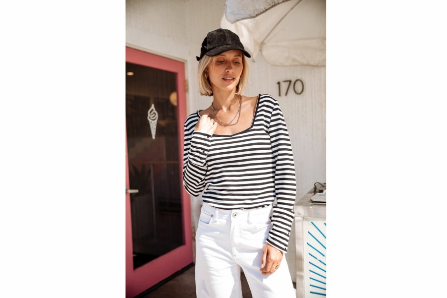 T-Shirts | Freeman T Porter Tolma Stripes Long Sleeve T-Shirt Woman, White