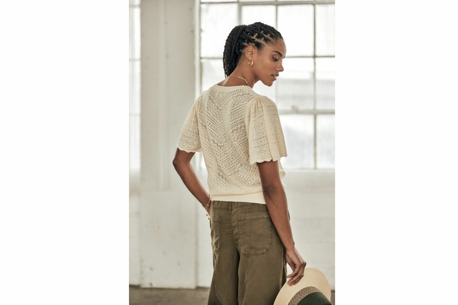 Knitwear | Freeman T Porter Posie Openwork Short Sleeve Sweater Woman, Birch