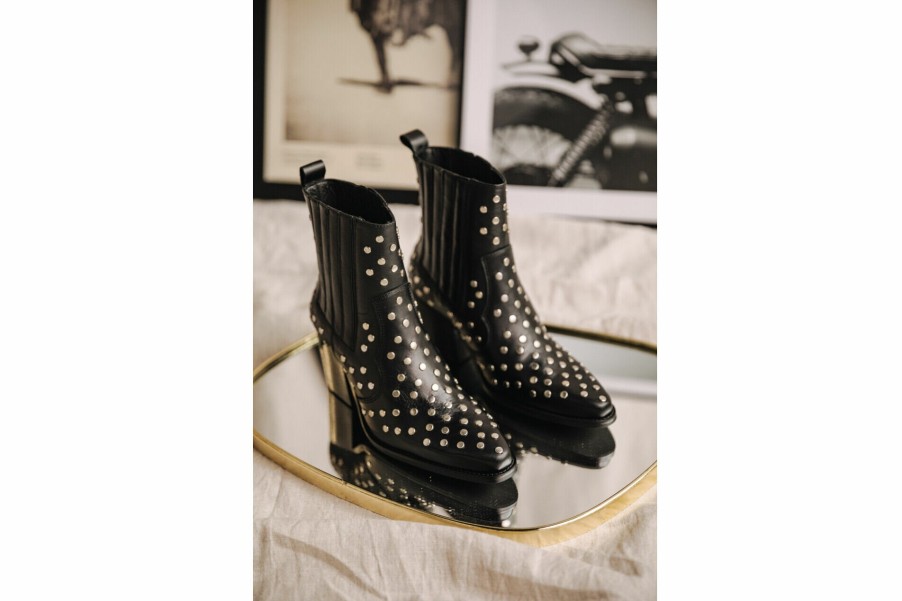 Shoes | Freeman T Porter Teresa Studs Leather Boots Woman, Black