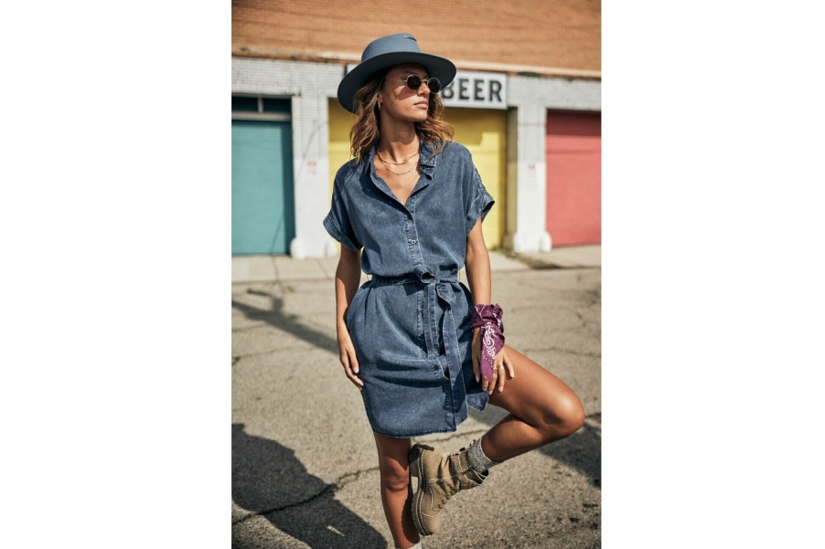 Dresses & Skirts | Freeman T Porter Raffia Plain Mid-Length Shirt Dress Woman, Blue