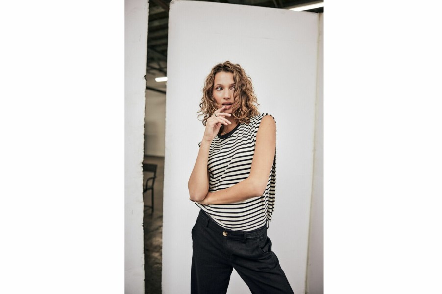 T-Shirts | Freeman T Porter Trenny Stripes Sleeveless T-Shirt Woman, Black