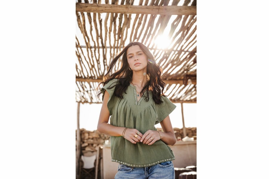 Tops & Shirts | Freeman T Porter Tillie Plain Color Loose Top Woman, Olivine