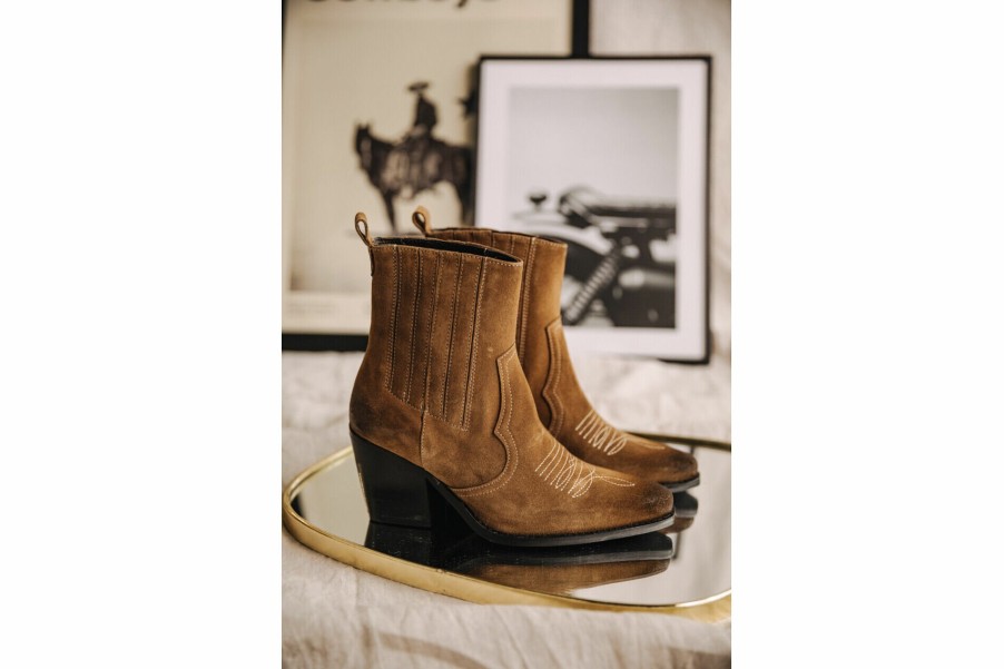 Shoes | Freeman T Porter Teresa Suede Leather Boots Woman, Tobacco Brown