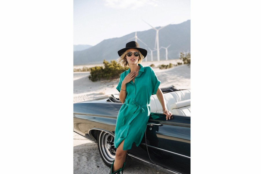 Dresses & Skirts | Freeman T Porter Raffia Plain Mid-Length Shirt Dress Woman, Tropical Green