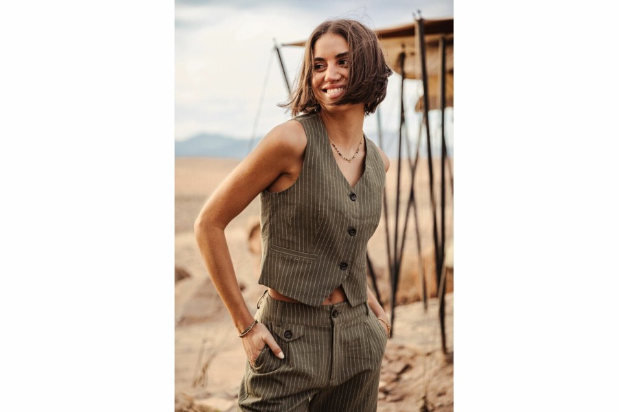 Jackets & Blazers | Freeman T Porter Gladys Corsaire Striped Suit Vest Woman, Olivine