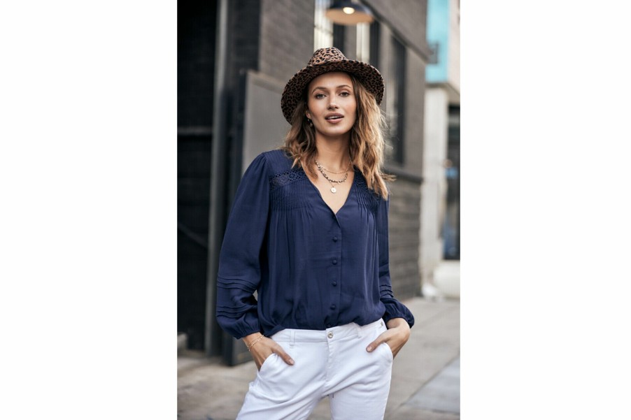 Tops & Shirts | Freeman T Porter Tya Plain Color Long Sleeve Bluse Woman, Dark Blue