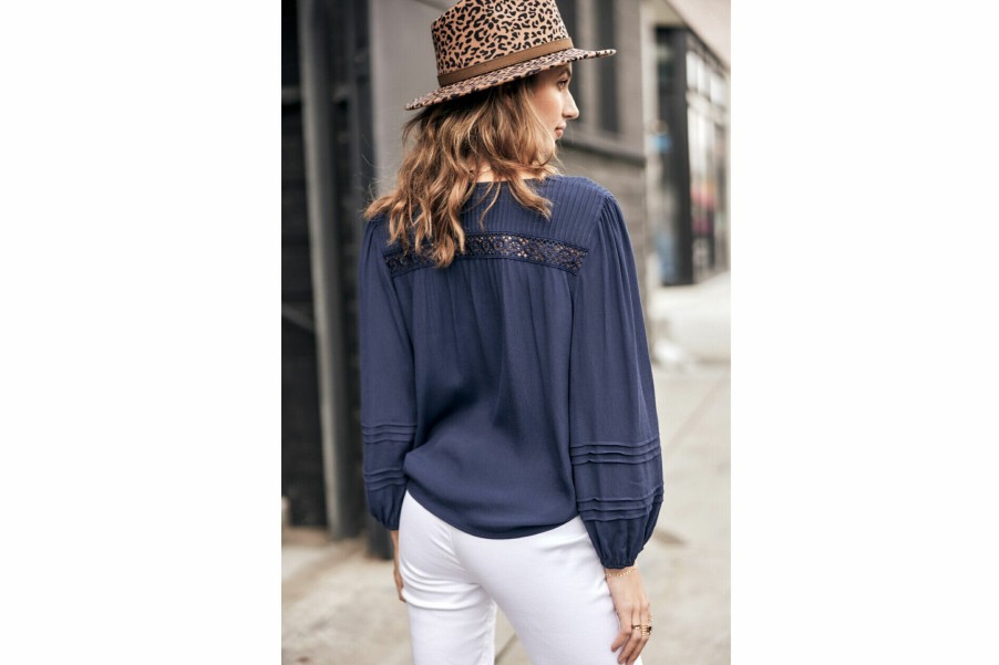 Tops & Shirts | Freeman T Porter Tya Plain Color Long Sleeve Bluse Woman, Dark Blue