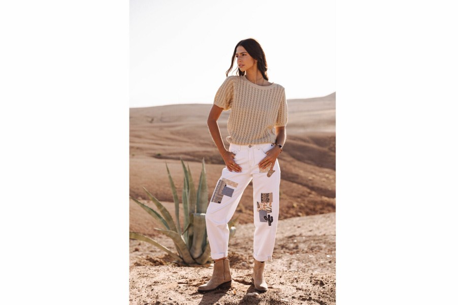 High Waist | Freeman T Porter Maeva Andalousia Boyfriend Pants Woman, Off White