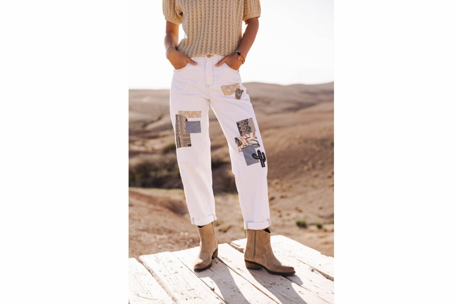 High Waist | Freeman T Porter Maeva Andalousia Boyfriend Pants Woman, Off White