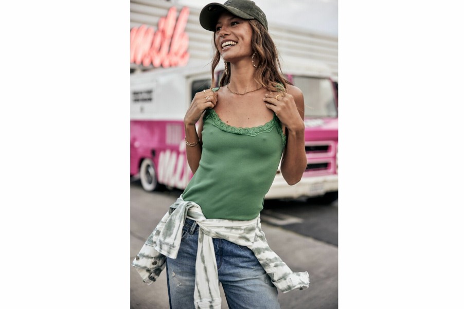 T-Shirts | Freeman T Porter Dansy Rib Slim Tank Top Woman, Foliage Green