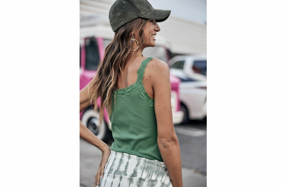 T-Shirts | Freeman T Porter Dansy Rib Slim Tank Top Woman, Foliage Green