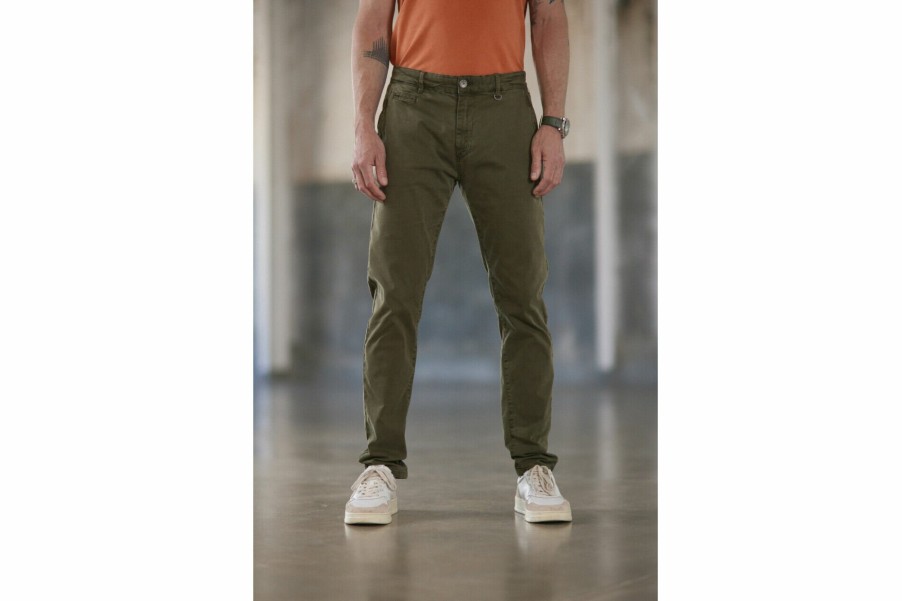 Canvas Pants | Freeman T Porter Gino Bellissimo Slim Fit Chino Pants Man, Olive Night