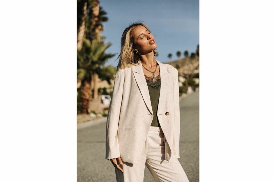 Jackets & Blazers | Freeman T Porter Bernie Plain Linen Oversize Blazer Woman, Simply Taupe